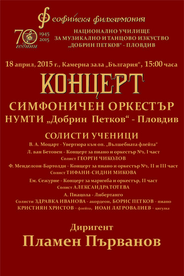 Концерт на симфоничен оркестър НУМТИ Добрин Петков - Пловдив в зала България