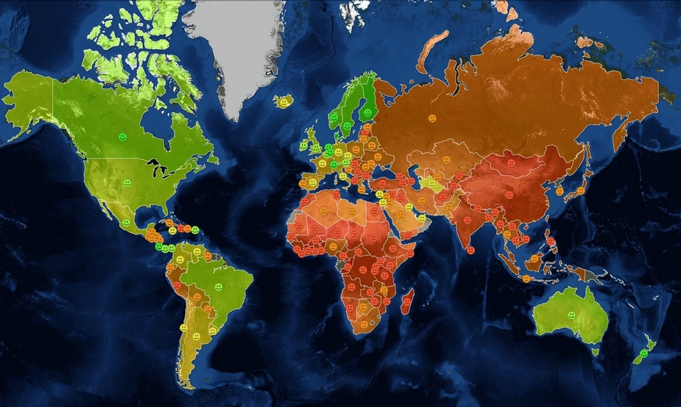 Още 4 забавни карти на света около нас - Карта на щастието по държави