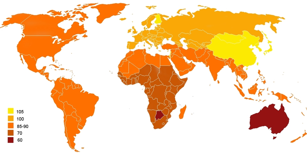 Още 4 забавни карти на света около нас - Коефициент на интелигентност по държави